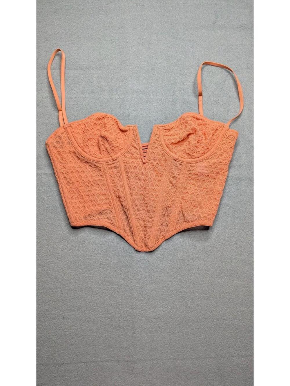 Out From Under Corset Top Womens Small Orange Lace Up Bustier Lined - Picture 1 of 6